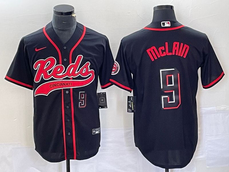 Men Cincinnati Reds #9 Mclain Black Co Branding Nike Game MLB Jersey style 3